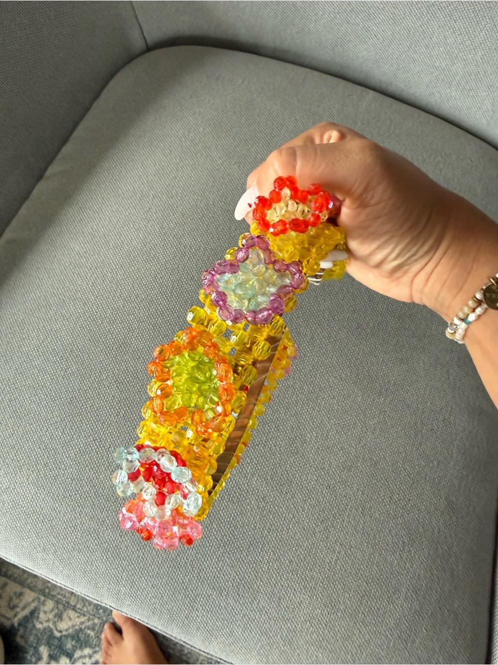 Susan Alexandra Yellow Beaded Flower Hair Clip with Multicolor Accents